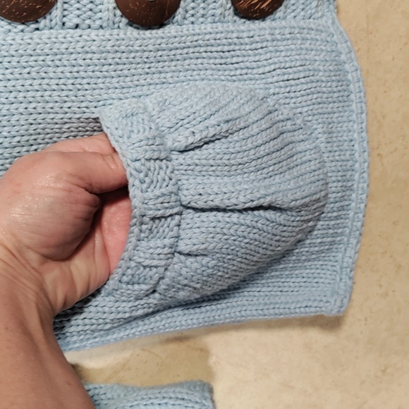 12514 Pure light blue Handknit cotton cardigan sweater S/M - Picture 4 of 9